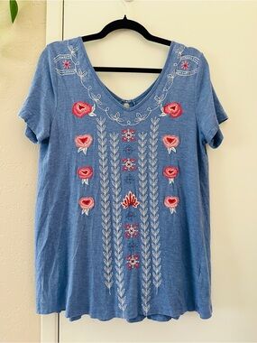 Boho Embroidered Short Sleeve Top By Caite Size Small
